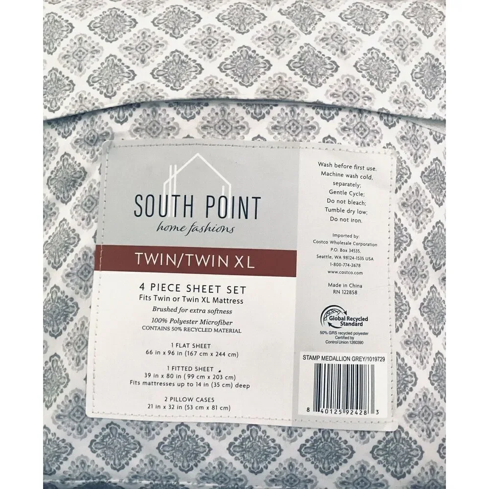 South Point Home Fashions Microfiber Sheet Set Medallion Grey Size Twin/ Twin XL
